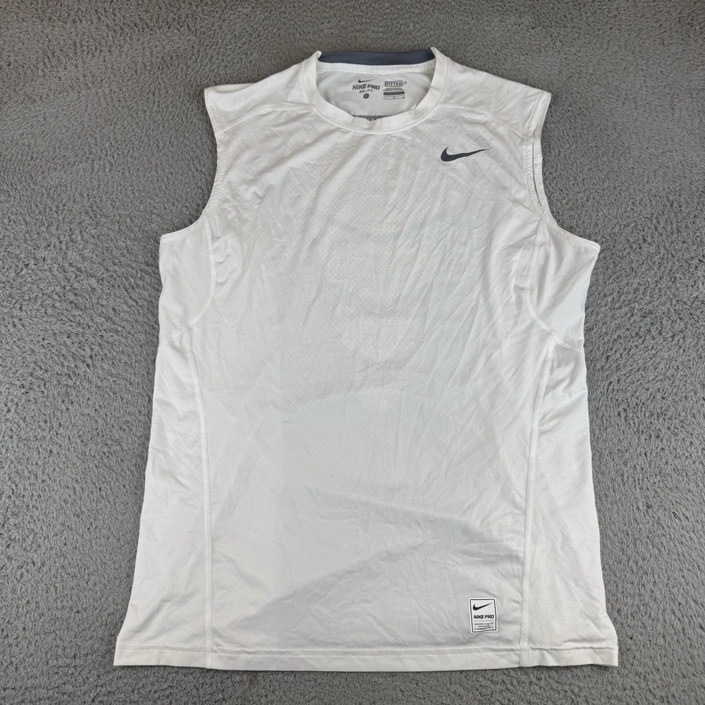 Nike Pro Combat Shirt Mens Large White Fitted Dri Fit Sleeveless Tank